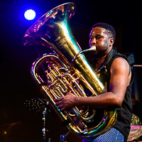 Explore photos of Theon Cross at SFJAZZ in San Francisco on October 29, 2023